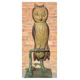 Folk Art Carved Owl on Perch