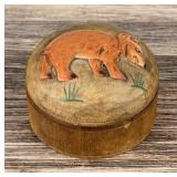 Folk Art Wood Bear Trinket Box