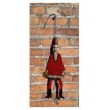 Folk Art Metal Jumping Santa Pull String Toy