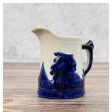 Blue White Yellowware Old Sleepy Eye Pitcher