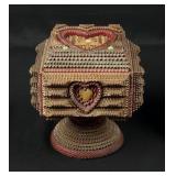 Outstanding Folk Tramp Art Heart Jewelry Box