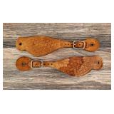 Basket Tooled Leather Cowboy Spur Straps