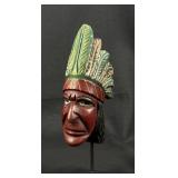 Folk Art Painted Wood Indian Chief Head Pipe Bowl