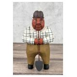 Larry Koosed Folk Art Carved Wood Man with Shovel