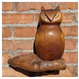 Folk Art Carved Wood Owl