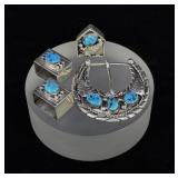 Navajo Sterling Turquoise Belt Buckle Ranger Set