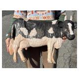 Signed Folk Art Holstein Bull Wood Cow Carving