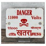 Danger 11000 Volts India Porcelain Warning Sign