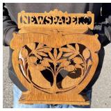 Folk Art Carved Wood Newspaper Wall Shelf