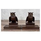 Black Forest German Carved Wood Owl Bookends