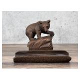 Black Forest German Carved Bear Inkwell Pen Stand