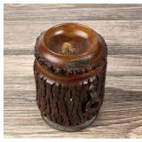 Antique Hickory Log Humidor Smoke Stand