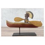 Antique Folk Art Indian in Canoe Whirligig
