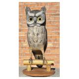 Folk Art Carved Owl on Perch