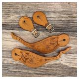 Flower Tooled Leather Cowboy Spur Straps