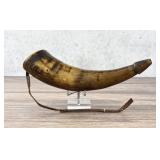 Antique Scrimshaw Frontier Powder Horn Flask