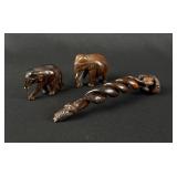 African Tribal Elephant & Snake Wood Carvings