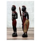 Carved Wood Maasai Warrior & Woman Statues