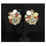 Costume Jewelry Rhinestone Flower Clip On Earrings