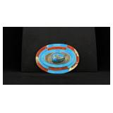 Navajo Sterling Silver Turquoise Coral Belt Buckle