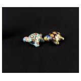 Pair Of Mini Cloisonne Turtles