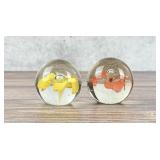Pair Of Floral Art Glass Paperweights