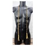 Woven Fringed Leather Sautoir Lariat