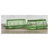 Pair of Hazel Atlas Crisscross Green Butter Dishes