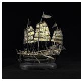 Chinese Export Sterling Silver Junk Boat