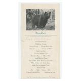 1924 Yellowstone National Park Canyon Hotel Menu
