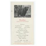 1923 Yellowstone National Park Canyon Hotel Menu