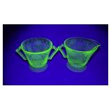 Uranium Glass Hazel Atlas Poppy Sugar & Creamer