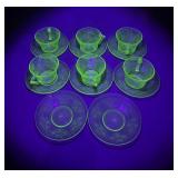 Uranium Glass Hazel Atlas Poppy Cups Saucers