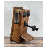 Antique Kellogg Oak Wall Telephone
