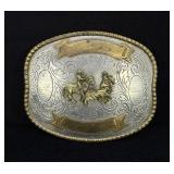 German Silver Calf Roping Cowboy Belt Buckle