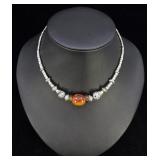 Baltic Amber African Silver Bead Necklace