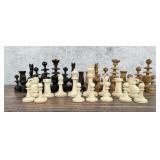 Victorian Carved Wood and Bone Chess Pieces
