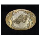 Calf Wrestling Cowboy Trophy Belt Buckle