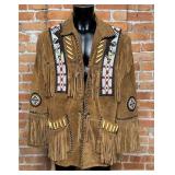 Suede Leather Fringe Beaded Jacket Coat