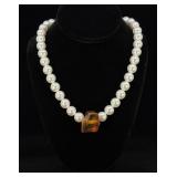 Zuni Sterling Faux Pearl Baltic Amber Necklace