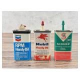 Chevron Mobil Singer Handy Oil Oiler Cans