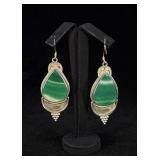 Taxco Mexico Sterling Silver Green Agate Earrings