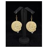 Carved Nut Cat Earrings