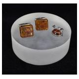 Baltic Amber Sterling Silver Cufflinks and Pendant