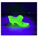 Fenton Glass Uranium Vaseline Glass Hobnail Shoe