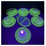 Group of Uranium Green Depression Glass