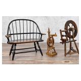 Miniature Windsor Bench and Spinning Wheels