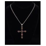 Sterling Silver Garnet Cross Necklace
