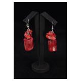 Chinese Red Branch Coral Earrings