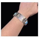 Navajo Sterling Coral Turquoise Watch Bracelet